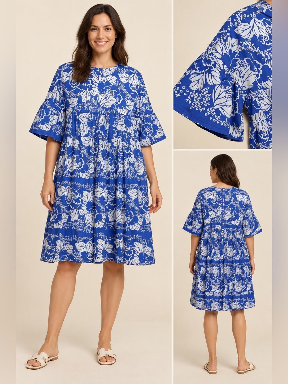 Odeeh Blue Floral Cotton Mini Dress Sz. 40 (US L)